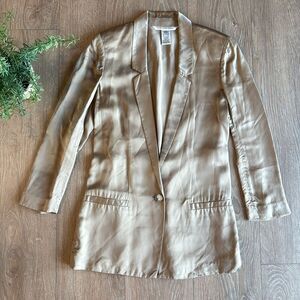 DIANE VON FURSTENBERG CHAMPAGNE COLOR CUPRO LONGLINE SINGLE BUTTON BLAZER SZ 6